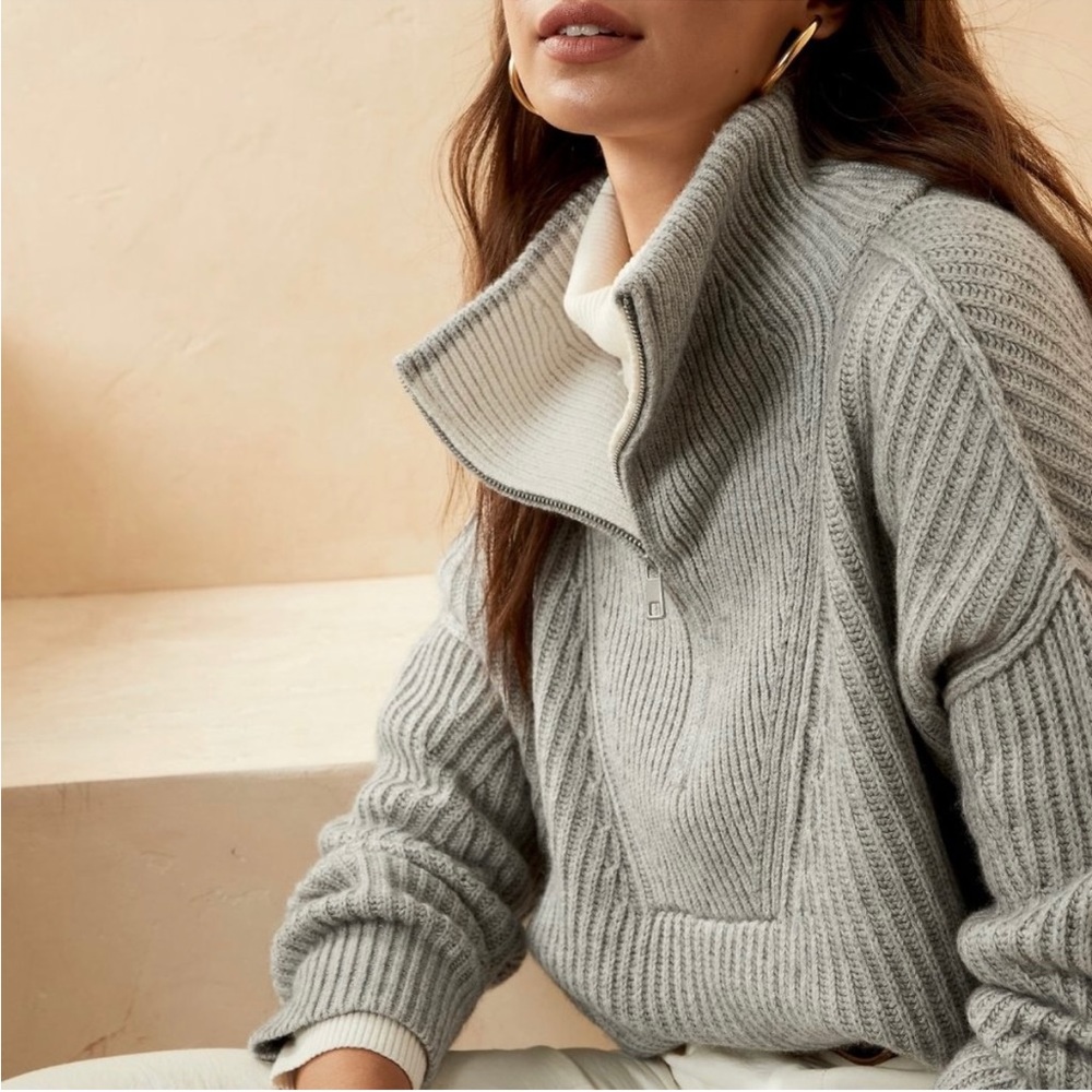 Banana Republic boxy three quarter zip cashmere blend sweater